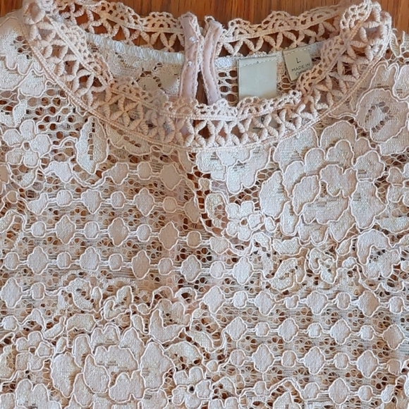 Allison Joy Lace Blouse, Champagne, Bell Sleeve, Size L - Picture 4 of 11